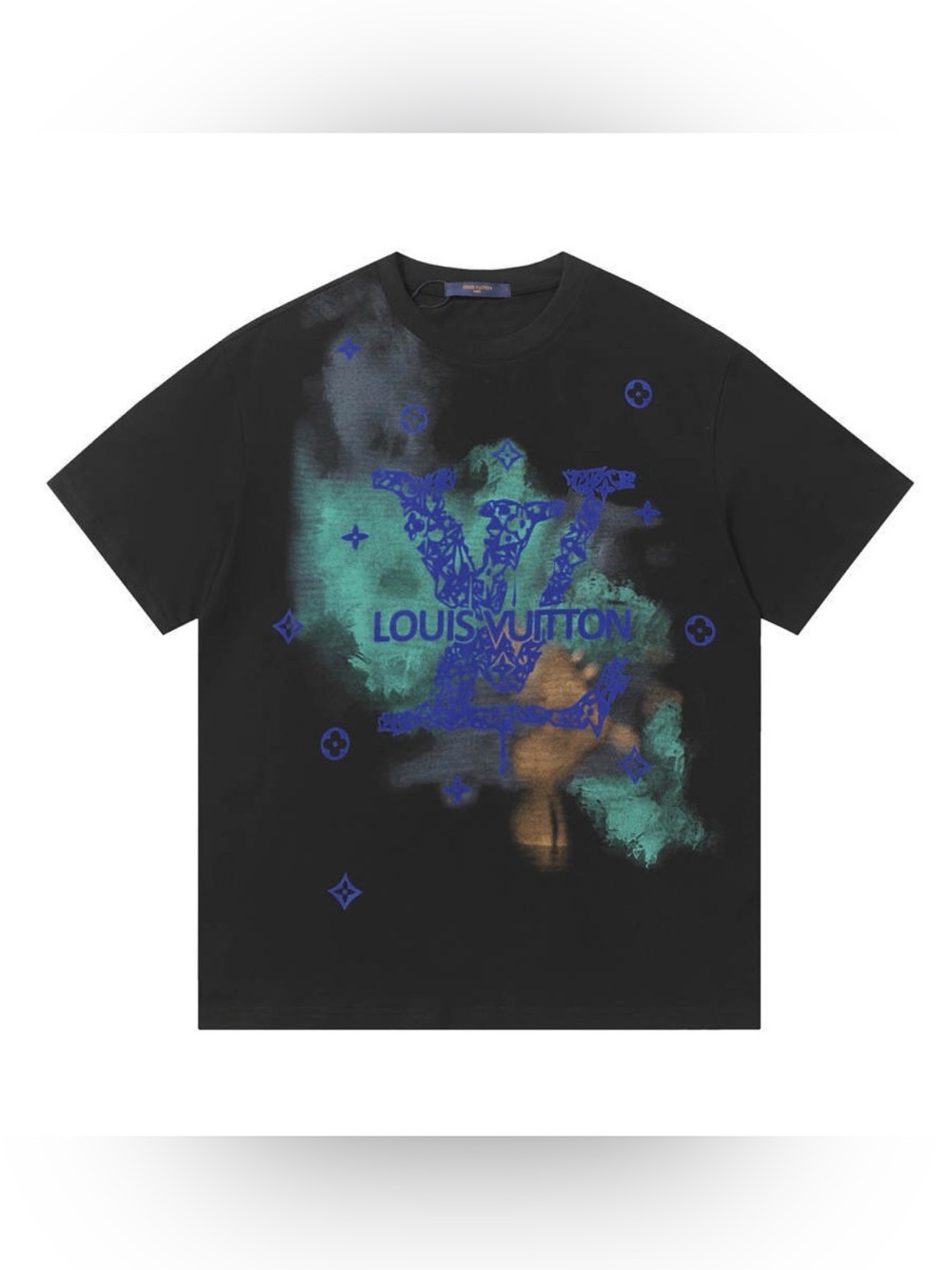 Louis Vuitton Black Tee with Blue Logo and Teal Accents